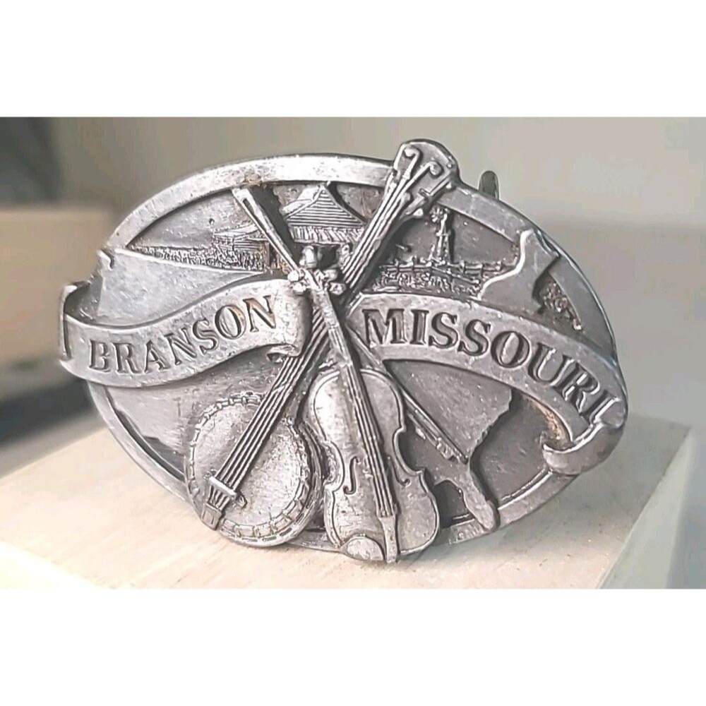 Super Detailed 3-D Branson Missouri Pewter Belt Buckle Music, Banjo, 1992